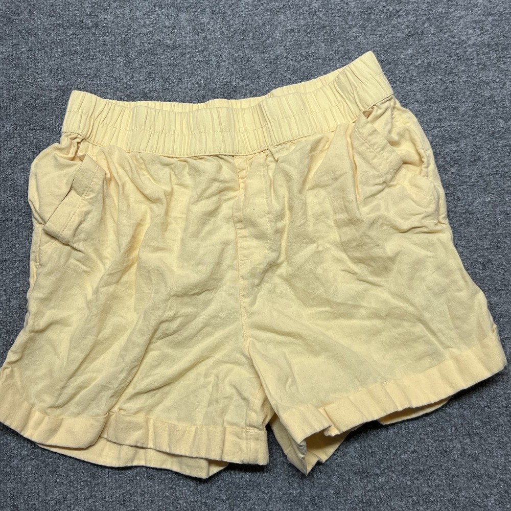 Pact Shorts Womens M Yellow Organic Cotton Linen Chino Elastic Waist Casual